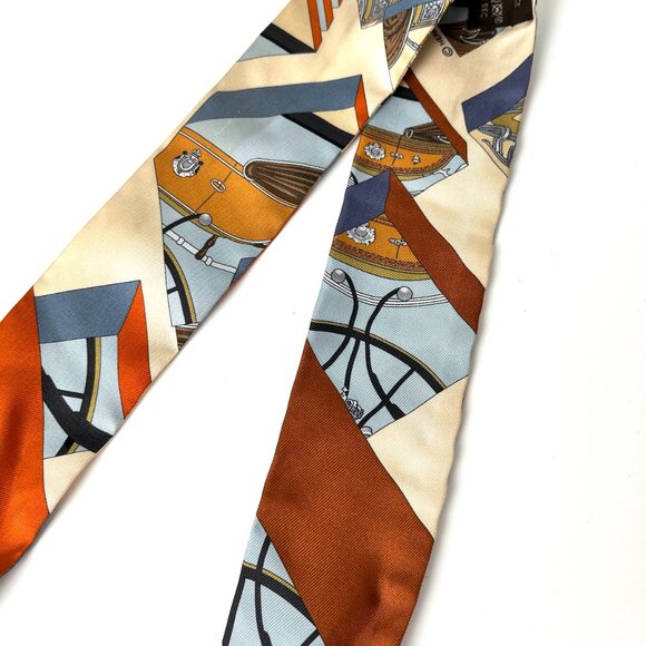 Sold on fashionreloved.com Hermes Springs Springs Blue Print Silk Twilly Scarf - Picture 2 of 12